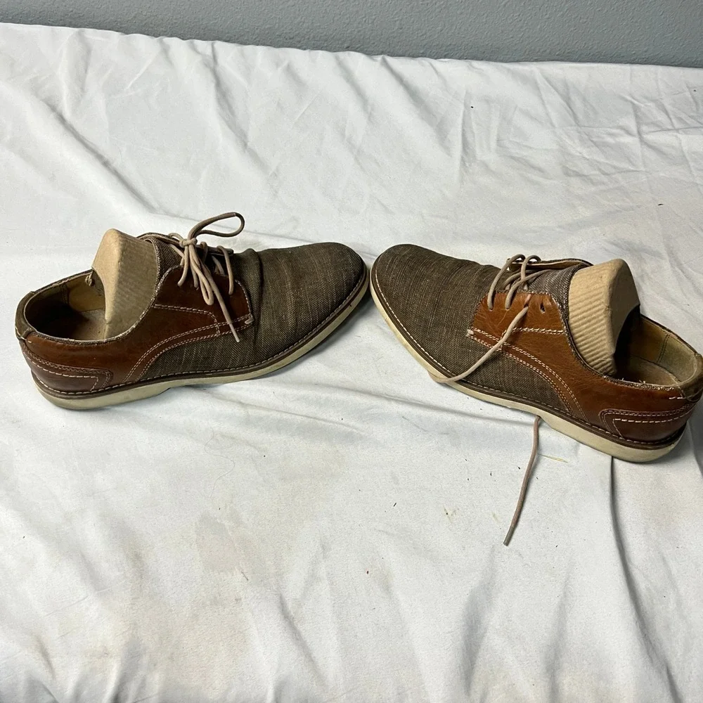 Joseph Abboud Mens 9M Brown Canvas Leather Lace Up Oxford Dress‎ Shoes